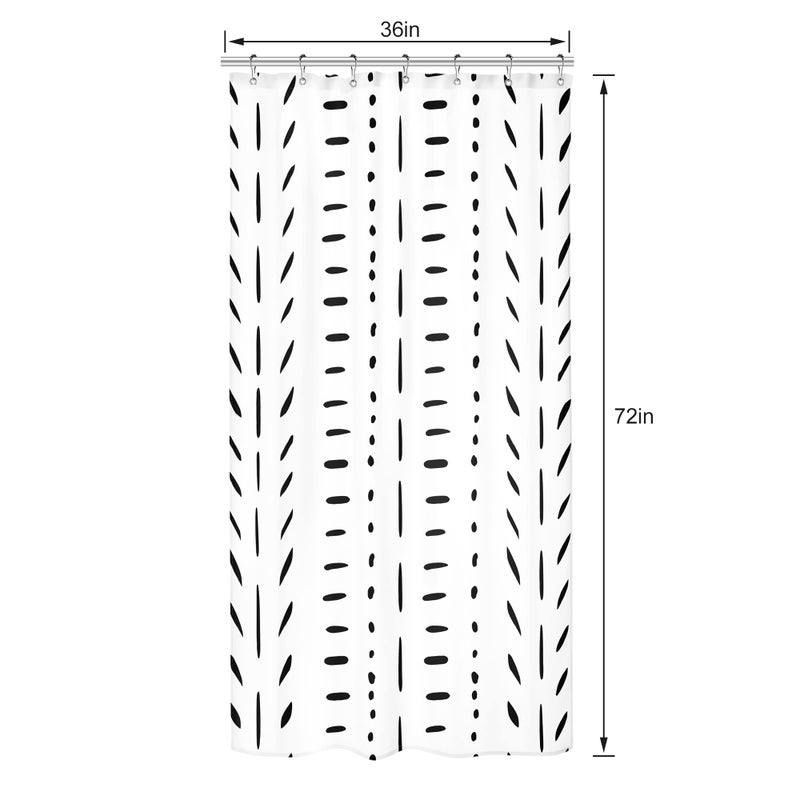 ريديكور Riyidecor Boho أبيض أسود كشك صغير نصف حجم ستارة دش النوم 36x72 بوصة مخطط هندسي شيفرون متعرجة واحدة ضيقة صغيرة المشي الوقوف ديكور النسيج مجموعة الحمام البوليستر مقاوم للماء - Image 2